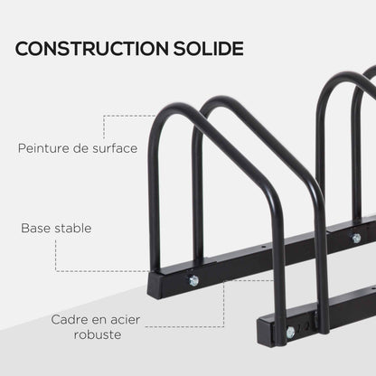 5-Bike Rack Bike Storage Support Rack for Tire up to 65 mm in 145L x 33W x 27H cm Black Steel