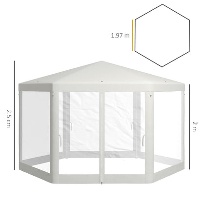 Pavilion 4x3m Hexagonal Water-Resistant Stable Winterproof Pavilion with Mosquito Net Party Tent Garden Gazebo with 6 Side Panels Garden Pavilion for Camping Garden, Cream