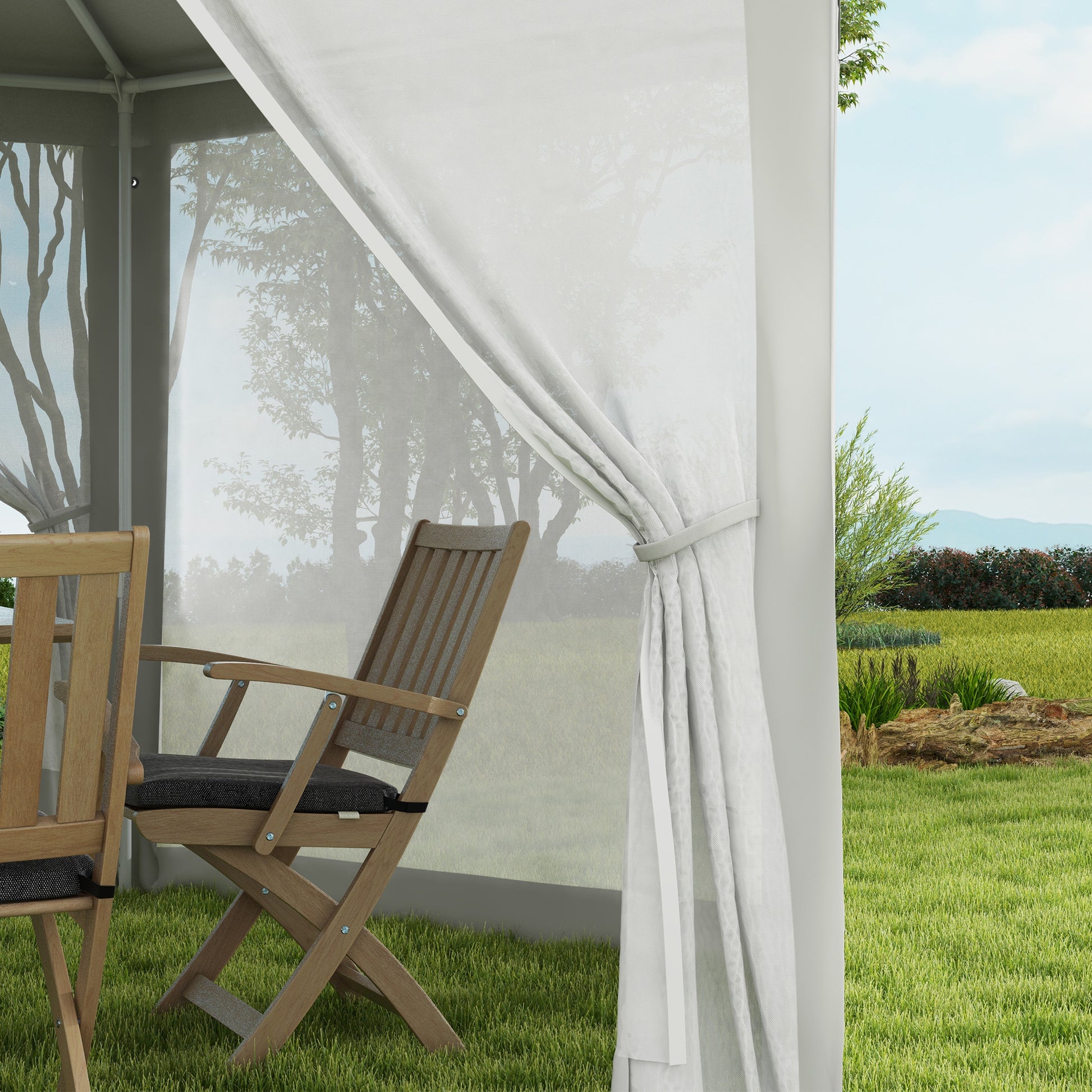Pavilion 4x3m Hexagonal Water-Resistant Stable Winterproof Pavilion with Mosquito Net Party Tent Garden Gazebo with 6 Side Panels Garden Pavilion for Camping Garden, Cream
