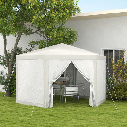 Pavilion 4x3m Hexagonal Water-Resistant Stable Winterproof Pavilion with Mosquito Net Party Tent Garden Gazebo with 6 Side Panels Garden Pavilion for Camping Garden, Cream