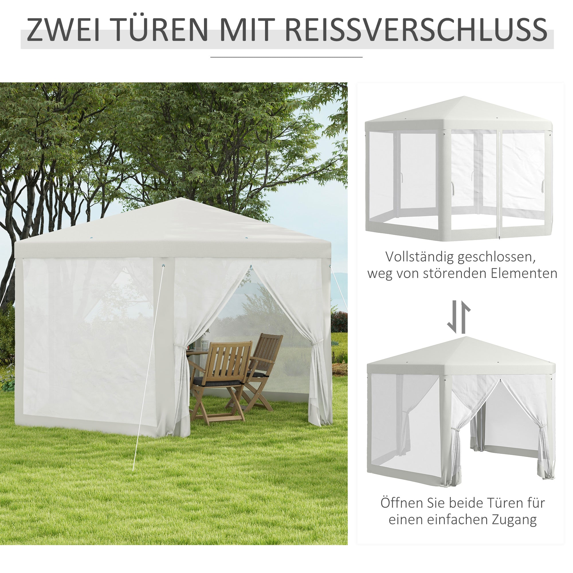 Pavilion 4x3m Hexagonal Water-Resistant Stable Winterproof Pavilion with Mosquito Net Party Tent Garden Gazebo with 6 Side Panels Garden Pavilion for Camping Garden, Cream
