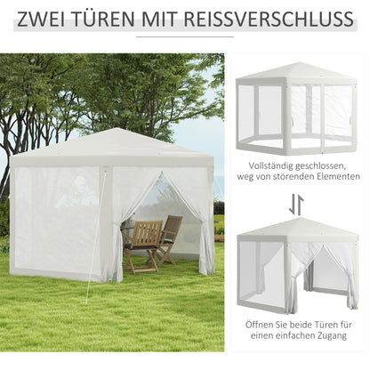 Pavilion 4x3m Hexagonal Water-Resistant Stable Winterproof Pavilion with Mosquito Net Party Tent Garden Gazebo with 6 Side Panels Garden Pavilion for Camping Garden, Cream