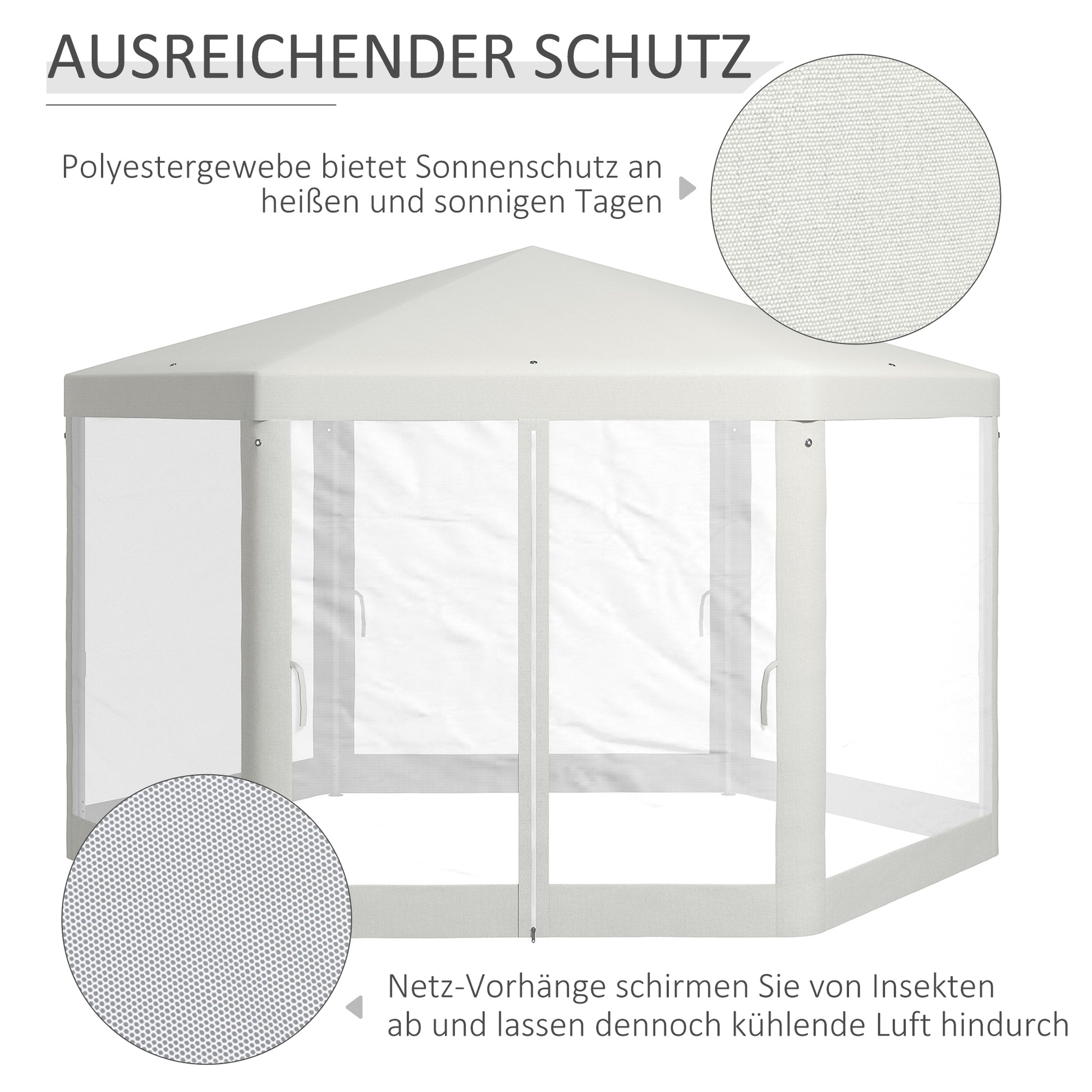 Pavilion 4x3m Hexagonal Water-Resistant Stable Winterproof Pavilion with Mosquito Net Party Tent Garden Gazebo with 6 Side Panels Garden Pavilion for Camping Garden, Cream