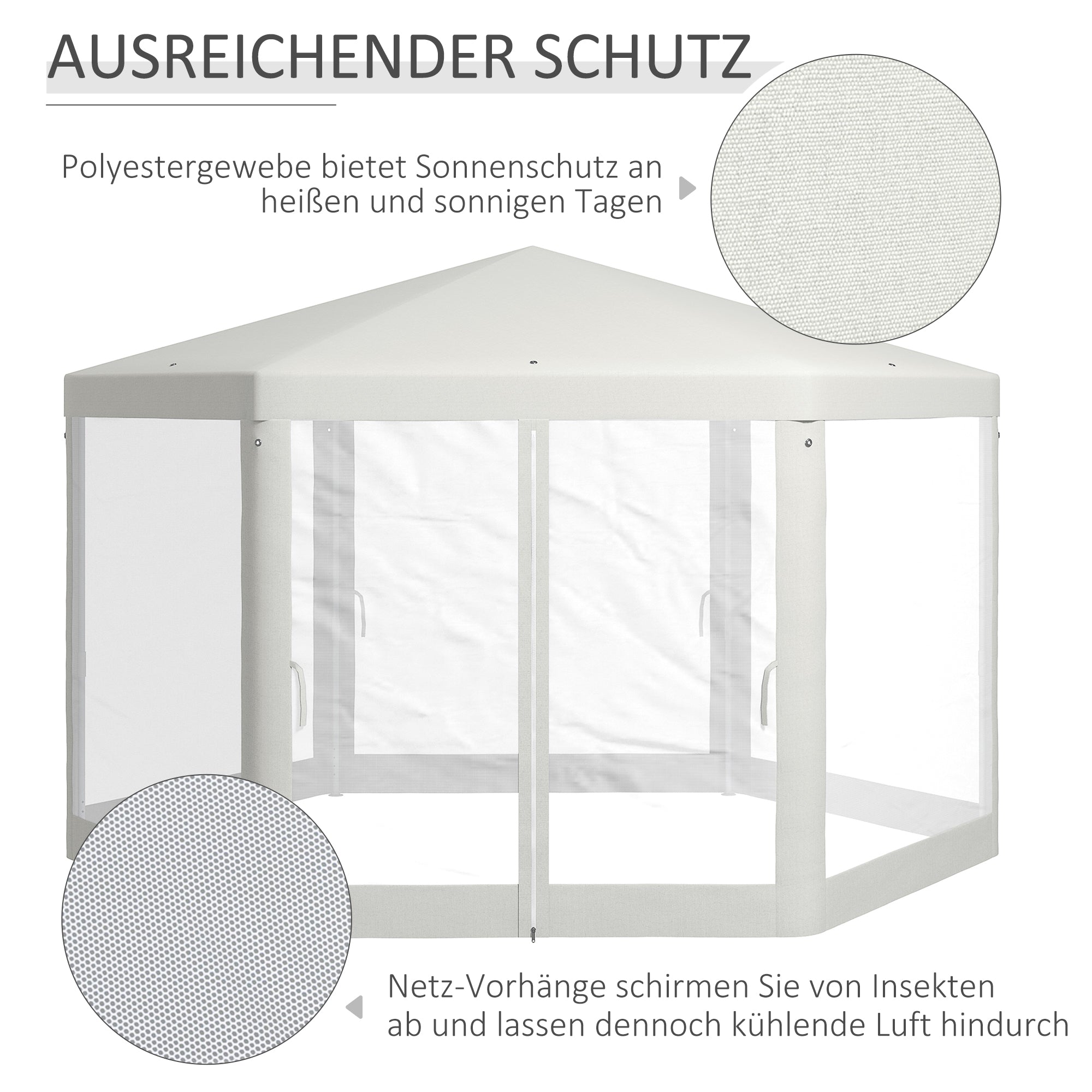 Pavilion 4x3m Hexagonal Water-Resistant Stable Winterproof Pavilion with Mosquito Net Party Tent Garden Gazebo with 6 Side Panels Garden Pavilion for Camping Garden, Cream