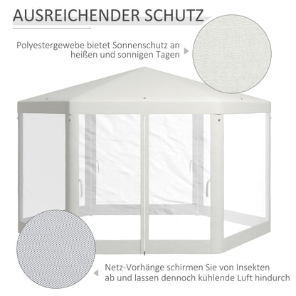 Pavilion 4x3m Hexagonal Water-Resistant Stable Winterproof Pavilion with Mosquito Net Party Tent Garden Gazebo with 6 Side Panels Garden Pavilion for Camping Garden, Cream