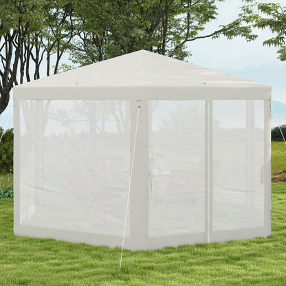 Pavilion 4x3m Hexagonal Water-Resistant Stable Winterproof Pavilion with Mosquito Net Party Tent Garden Gazebo with 6 Side Panels Garden Pavilion for Camping Garden, Cream