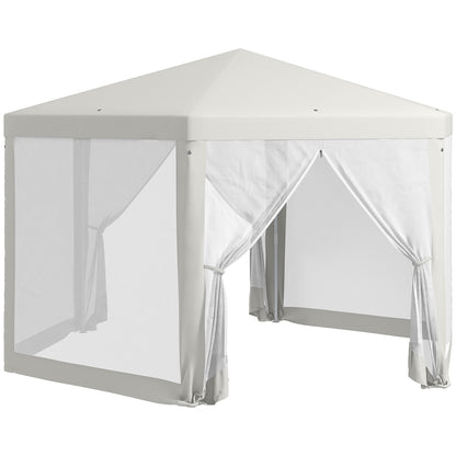Pavilion 4x3m Hexagonal Water-Resistant Stable Winterproof Pavilion with Mosquito Net Party Tent Garden Gazebo with 6 Side Panels Garden Pavilion for Camping Garden, Cream