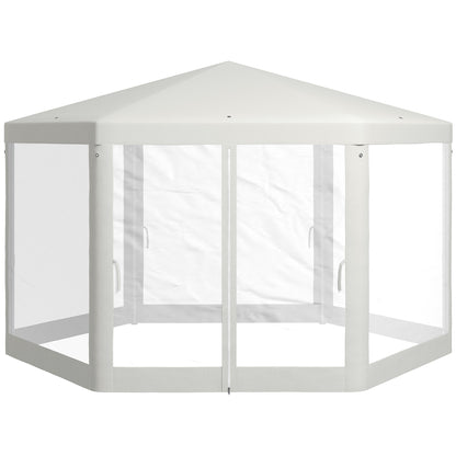 Pavilion 4x3m Hexagonal Water-Resistant Stable Winterproof Pavilion with Mosquito Net Party Tent Garden Gazebo with 6 Side Panels Garden Pavilion for Camping Garden, Cream