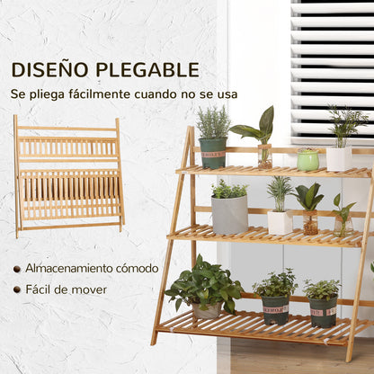 3-Tier Bamboo Plant Stand Flower Rack Folding Plant Shelf for Indoor and Outdoor Use 98x37x96.5 cm Natural