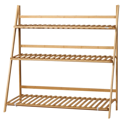 3-Tier Bamboo Plant Stand Flower Rack Folding Plant Shelf for Indoor and Outdoor Use 98x37x96.5 cm Natural