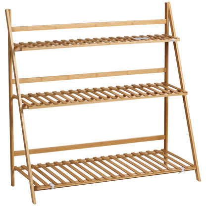 3-Tier Bamboo Plant Stand Flower Rack Folding Plant Shelf for Indoor and Outdoor Use 98x37x96.5 cm Natural
