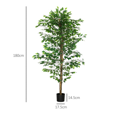 Artificial Ficus with Natural Trunks 180 cm Artificial Plant with Pot and 1260 Leaves Artificial Tree Decoration for Home Living Room Office Green