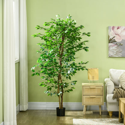 Artificial Ficus with Natural Trunks 180 cm Artificial Plant with Pot and 1260 Leaves Artificial Tree Decoration for Home Living Room Office Green