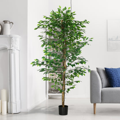Artificial Ficus with Natural Trunks 180 cm Artificial Plant with Pot and 1260 Leaves Artificial Tree Decoration for Home Living Room Office Green