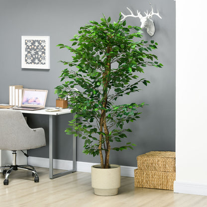 Artificial Ficus with Natural Trunks 180 cm Artificial Plant with Pot and 1260 Leaves Artificial Tree Decoration for Home Living Room Office Green