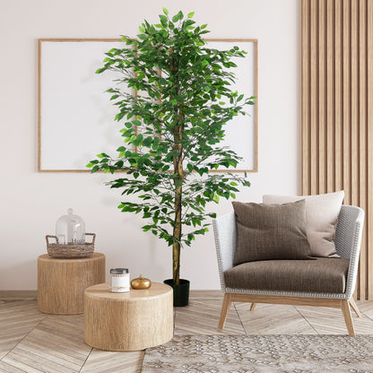 Artificial Ficus with Natural Trunks 180 cm Artificial Plant with Pot and 1260 Leaves Artificial Tree Decoration for Home Living Room Office Green