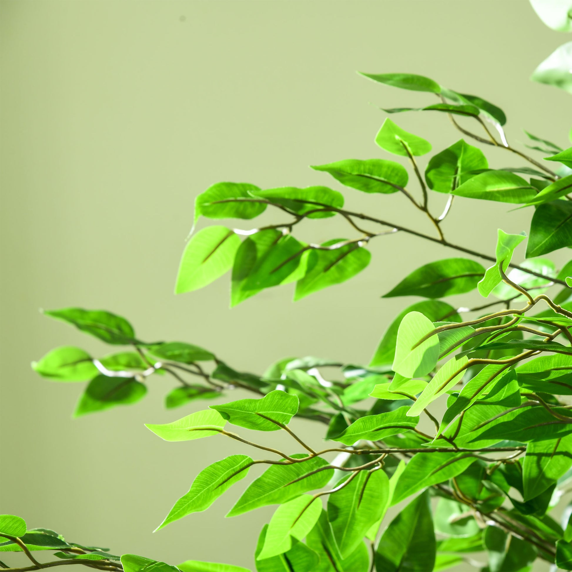 Artificial Ficus with Natural Trunks 180 cm Artificial Plant with Pot and 1260 Leaves Artificial Tree Decoration for Home Living Room Office Green