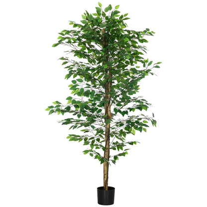 Artificial Ficus with Natural Trunks 180 cm Artificial Plant with Pot and 1260 Leaves Artificial Tree Decoration for Home Living Room Office Green