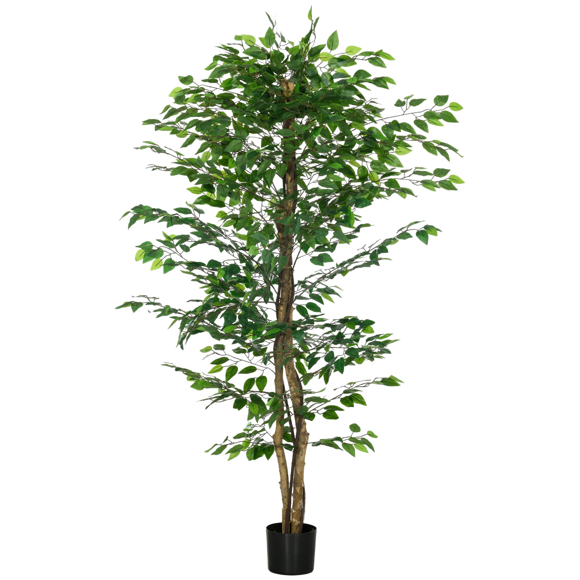 Artificial Ficus with Natural Trunks 180 cm Artificial Plant with Pot and 1260 Leaves Artificial Tree Decoration for Home Living Room Office Green