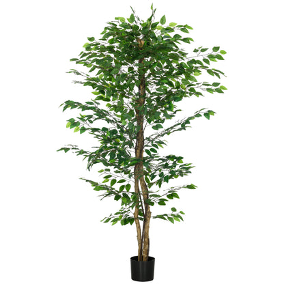 Artificial Ficus with Natural Trunks 180 cm Artificial Plant with Pot and 1260 Leaves Artificial Tree Decoration for Home Living Room Office Green