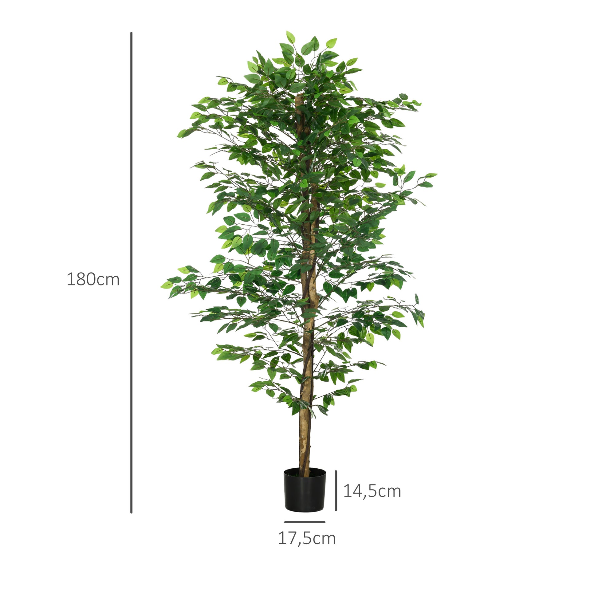 Artificial Ficus with Natural Trunks 180 cm Artificial Plant with Pot and 1260 Leaves Artificial Tree Decoration for Home Living Room Office Green