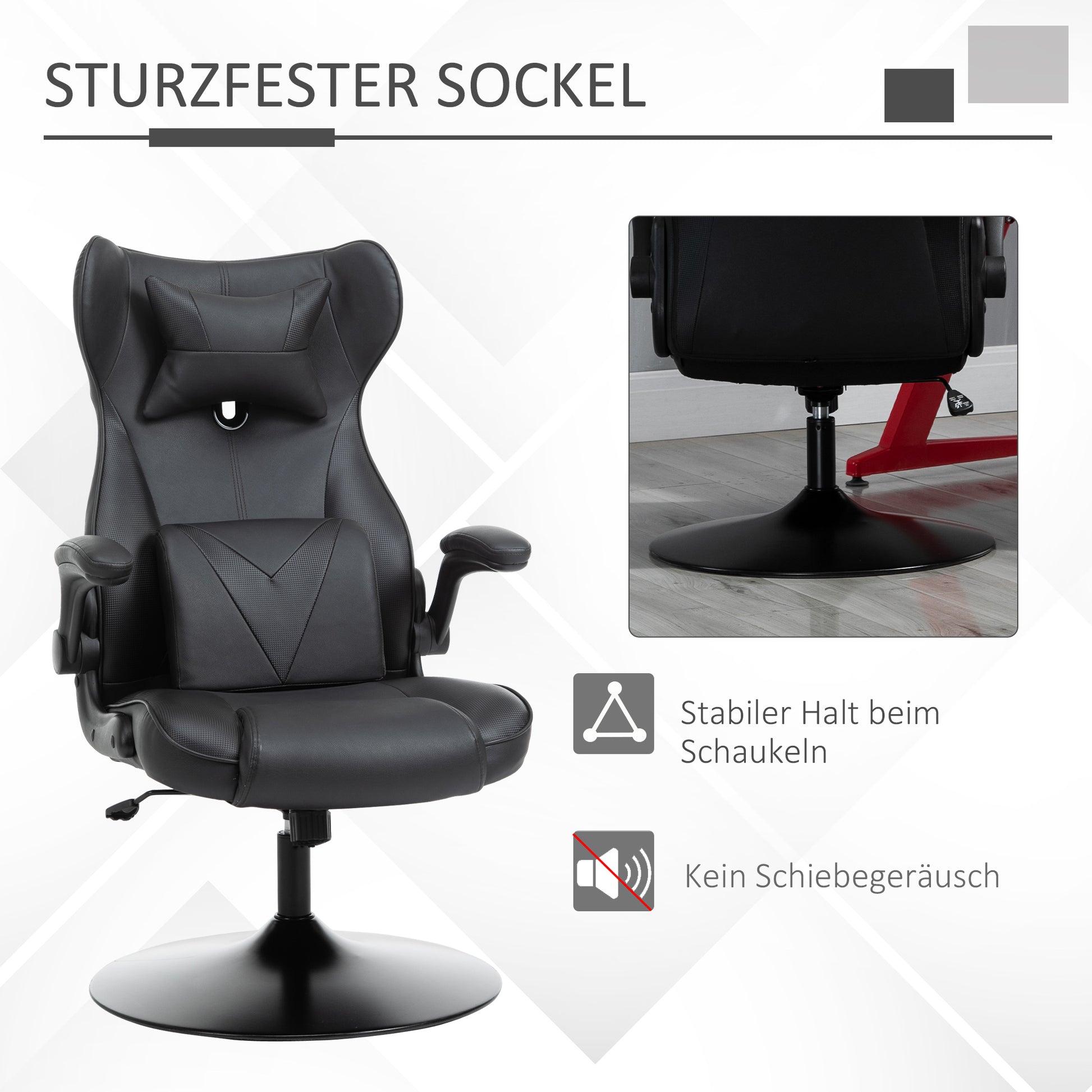 Gaming Chair with Rocking Function, Ergonomic Computer Chair, Height Adjustable Office Chair, Rotatable Desk Chair with Head and Lumbar Cushions, Supports up to 120 kg, Black