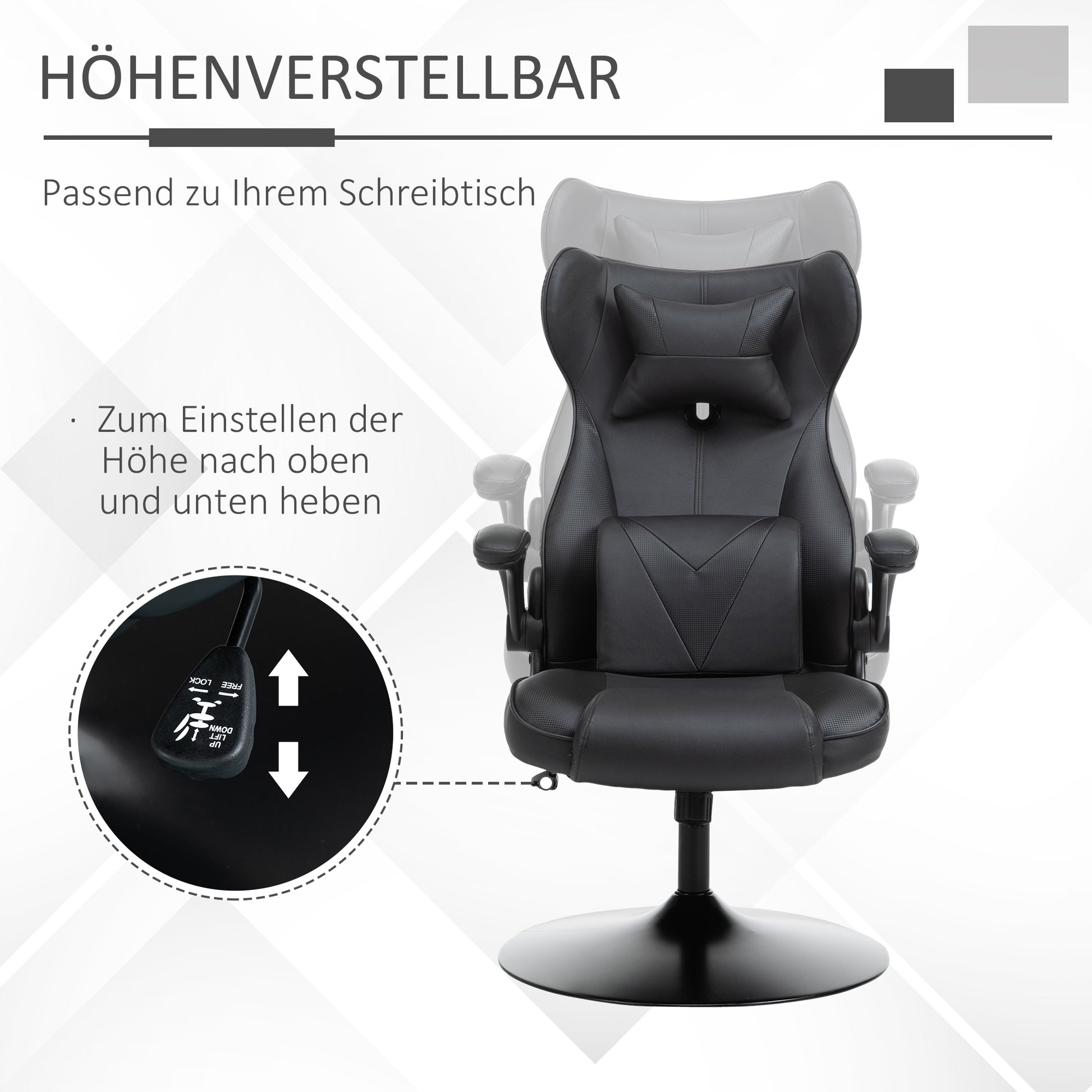 Gaming Chair with Rocking Function, Ergonomic Computer Chair, Height Adjustable Office Chair, Rotatable Desk Chair with Head and Lumbar Cushions, Supports up to 120 kg, Black