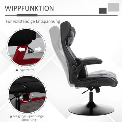 Gaming Chair with Rocking Function, Ergonomic Computer Chair, Height Adjustable Office Chair, Rotatable Desk Chair with Head and Lumbar Cushions, Supports up to 120 kg, Black