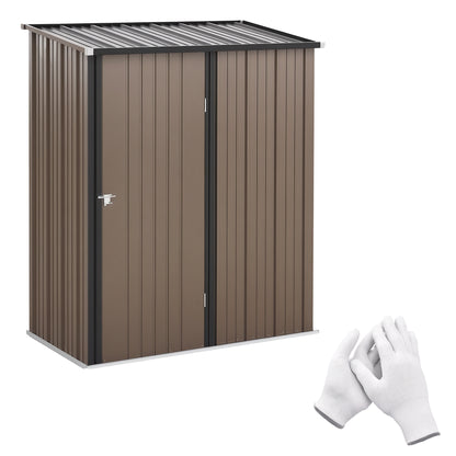 Tool Shed 1.34 m² Tool Cabinet with Pent Roof Lockable Garden Shed Tool Shed Made of Galvanized Steel 161.5 x 94.5 x 196 cm Brown