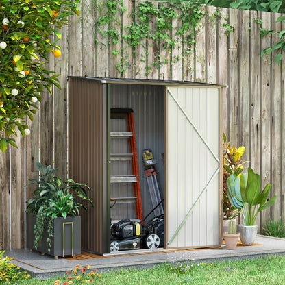 Tool Shed 1.34 m² Tool Cabinet with Pent Roof Lockable Garden Shed Tool Shed Made of Galvanized Steel 161.5 x 94.5 x 196 cm Brown