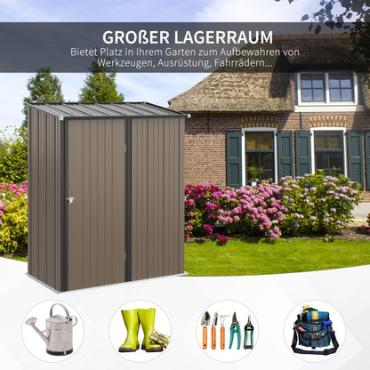Tool Shed 1.34 m² Tool Cabinet with Pent Roof Lockable Garden Shed Tool Shed Made of Galvanized Steel 161.5 x 94.5 x 196 cm Brown