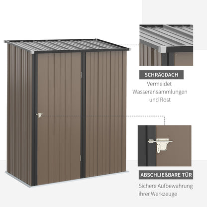 Tool Shed 1.34 m² Tool Cabinet with Pent Roof Lockable Garden Shed Tool Shed Made of Galvanized Steel 161.5 x 94.5 x 196 cm Brown