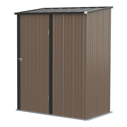 Tool Shed 1.34 m² Tool Cabinet with Pent Roof Lockable Garden Shed Tool Shed Made of Galvanized Steel 161.5 x 94.5 x 196 cm Brown