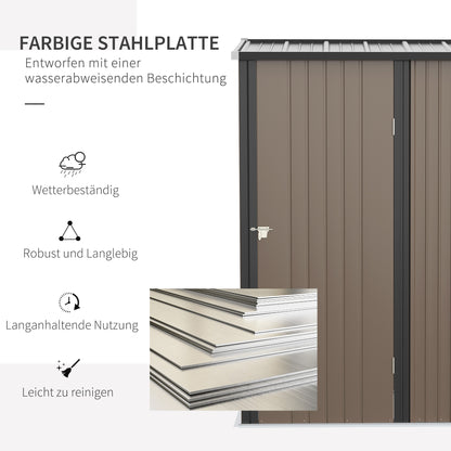 Tool Shed 1.34 m² Tool Cabinet with Pent Roof Lockable Garden Shed Tool Shed Made of Galvanized Steel 161.5 x 94.5 x 196 cm Brown