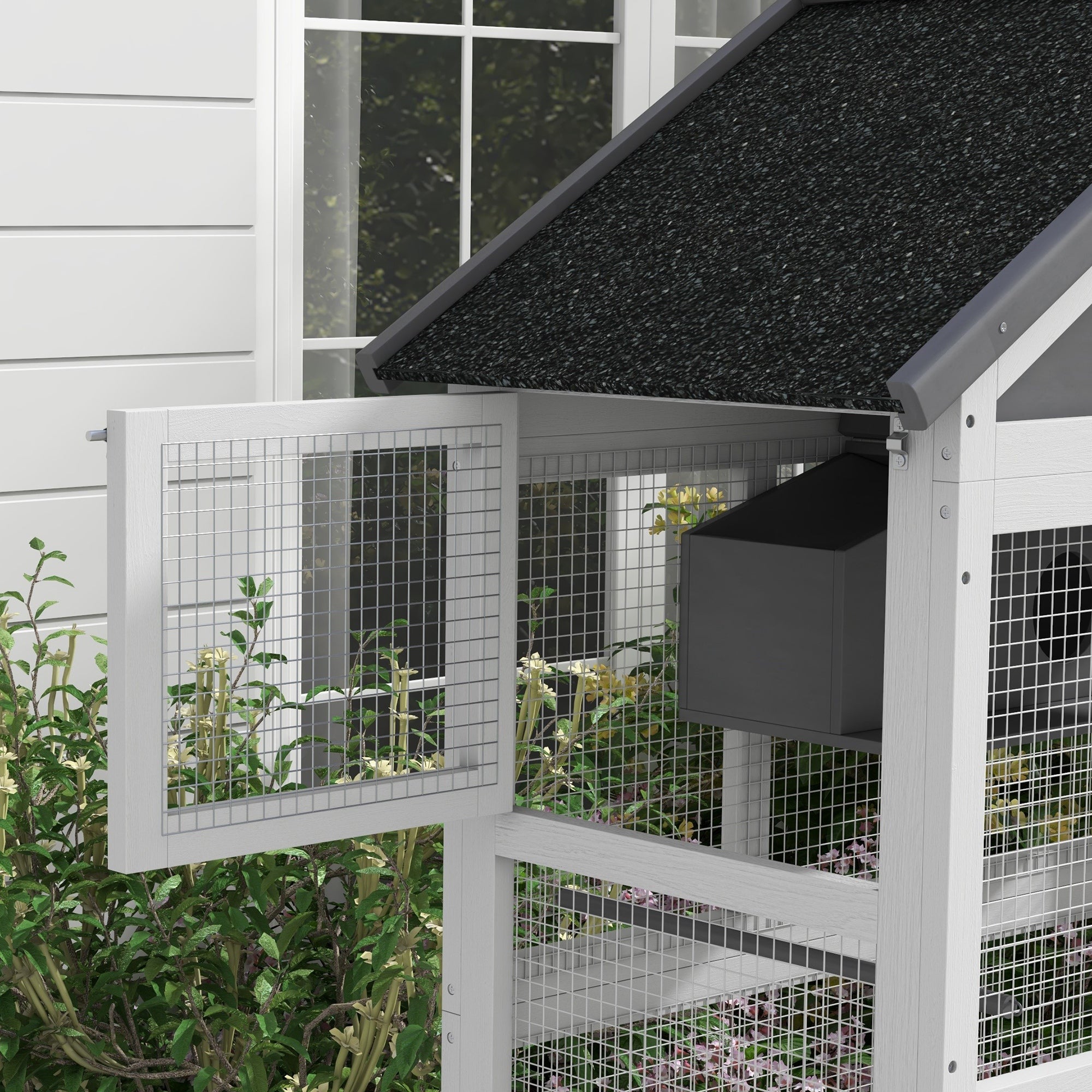 Wooden Bird Cage, Parrot Cage, Bird Aviary Outdoor Playground, Waterproof Asphalt Roof, for Budgie, Cockatiel, Conure, Canaries, 92 x 52 x 171 cm, Gray