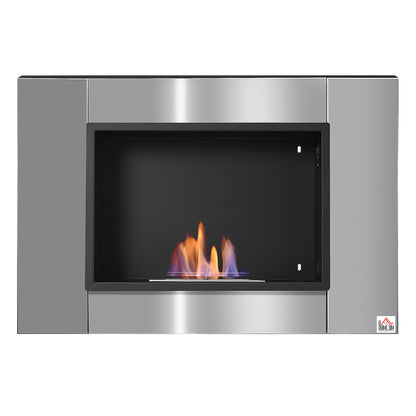 Wall-mounted Built-in Bioethanol Fireplace 0.9 L Burner, 3-hour Combustion Time 80L x 14W x 54H cm Coverage 25-30 m² Stainless Steel