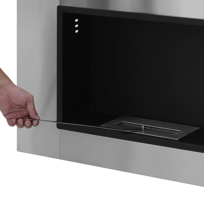 Wall-mounted Built-in Bioethanol Fireplace 0.9 L Burner, 3-hour Combustion Time 80L x 14W x 54H cm Coverage 25-30 m² Stainless Steel