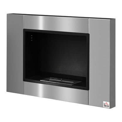 Wall-mounted Built-in Bioethanol Fireplace 0.9 L Burner, 3-hour Combustion Time 80L x 14W x 54H cm Coverage 25-30 m² Stainless Steel