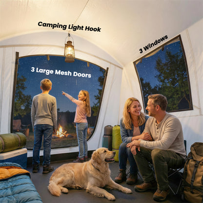 Inflatable 5–6 Person Camping Tent — Fast Air Setup, Mesh Windows, Waterproof Oxford Fabric, Awning & Groundsheet