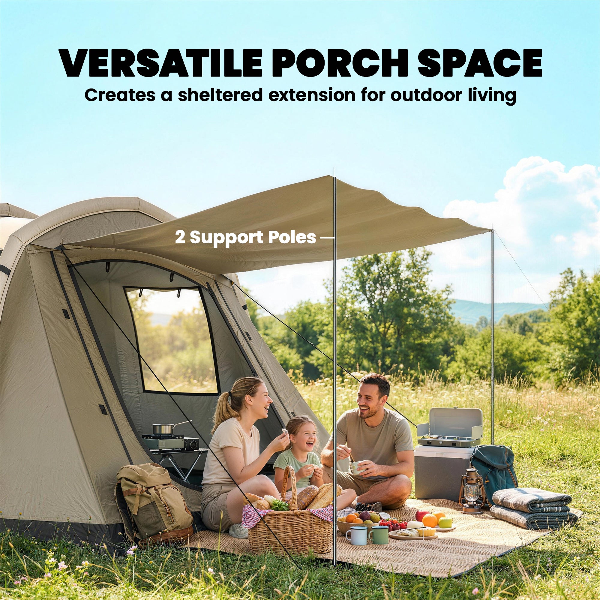 Inflatable 5–6 Person Camping Tent — Fast Air Setup, Mesh Windows, Waterproof Oxford Fabric, Awning & Groundsheet