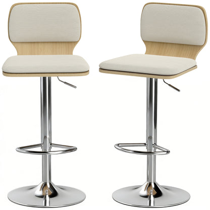 Set of 2 360° Swivel Kitchen Bar Stools, Height-Adjustable 31.9–40.2 in, Linen Upholstery, Beige