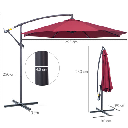 Offset Octagonal Crank Parasol with Steel Base Diameter 3m Red