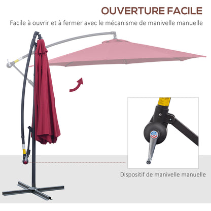 Offset Octagonal Crank Parasol with Steel Base Diameter 3m Red