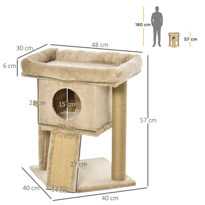Scratching Post 57 cm Small Cat Tree with Cat Cave, Lounging Platform, Cat Scratching Board, Play Ball, Cat Furniture for Cats up to 5 kg, Coffee