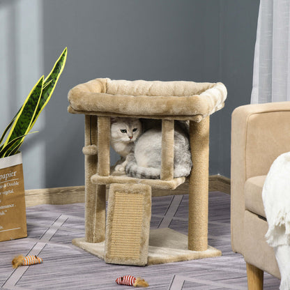 Scratching Post 57 cm Small Cat Tree with Cat Cave, Lounging Platform, Cat Scratching Board, Play Ball, Cat Furniture for Cats up to 5 kg, Coffee