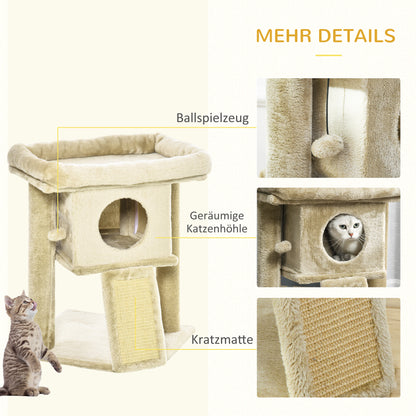 Scratching Post 57 cm Small Cat Tree with Cat Cave, Lounging Platform, Cat Scratching Board, Play Ball, Cat Furniture for Cats up to 5 kg, Coffee