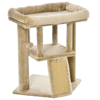 Scratching Post 57 cm Small Cat Tree with Cat Cave, Lounging Platform, Cat Scratching Board, Play Ball, Cat Furniture for Cats up to 5 kg, Coffee