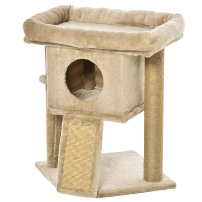 Scratching Post 57 cm Small Cat Tree with Cat Cave, Lounging Platform, Cat Scratching Board, Play Ball, Cat Furniture for Cats up to 5 kg, Coffee