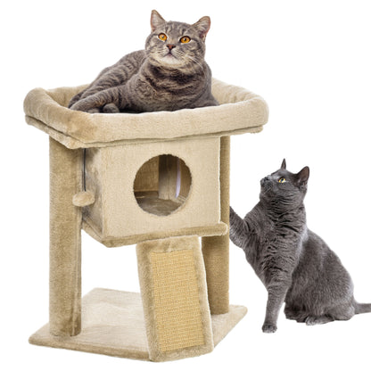 Scratching Post 57 cm Small Cat Tree with Cat Cave, Lounging Platform, Cat Scratching Board, Play Ball, Cat Furniture for Cats up to 5 kg, Coffee