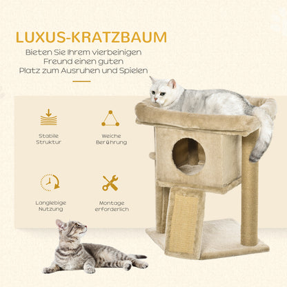 Scratching Post 57 cm Small Cat Tree with Cat Cave, Lounging Platform, Cat Scratching Board, Play Ball, Cat Furniture for Cats up to 5 kg, Coffee